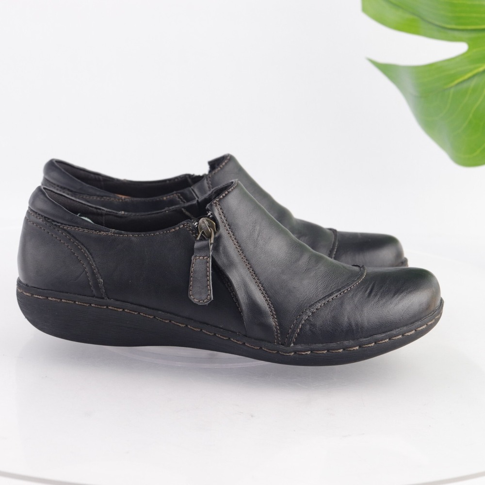 Clarks Womens Ashland Palm‎ Loafer Size 8 Black Leather Comfort Flat Shoe Zip Up - Picture 13 of 13